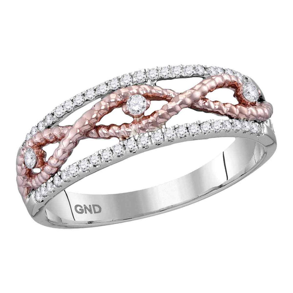 10kt White Gold Womens Round Diamond Rose-tone Rope Twist Band 1/4 Cttw