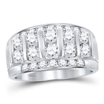 14kt White Gold Mens Round Channel-set Diamond Striped Wedding Band Ring 2.00 Cttw