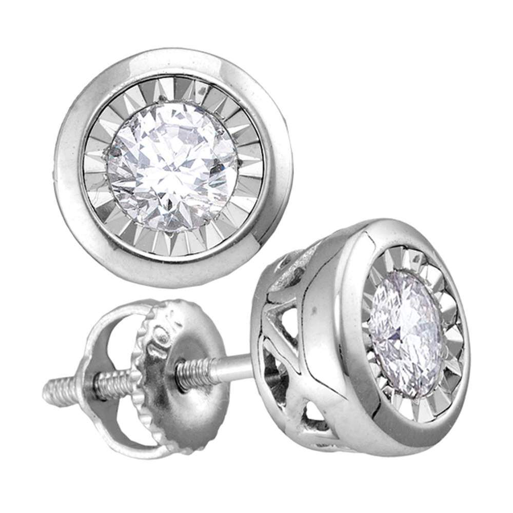 10kt White Gold Womens Round Diamond Solitaire Screwback Stud Earrings 1/10 Cttw