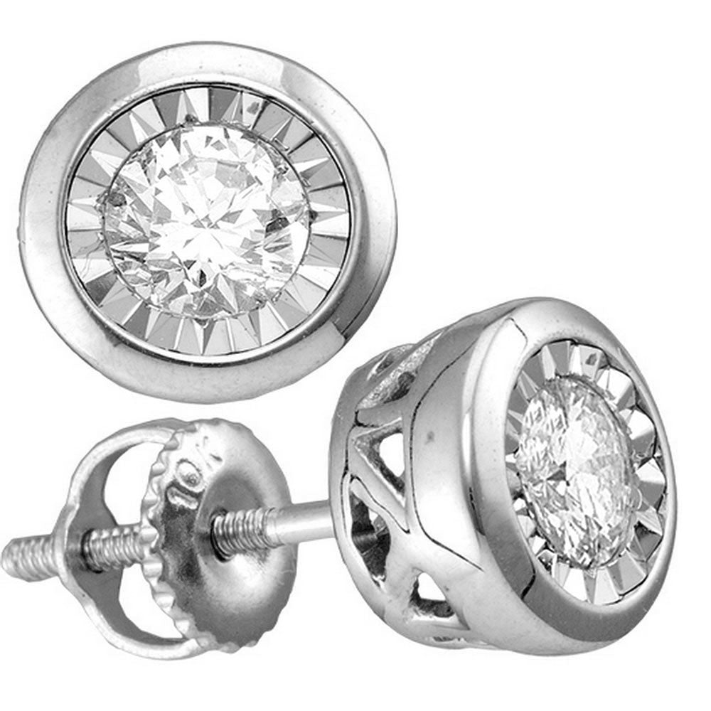 10kt White Gold Womens Round Diamond Solitaire Stud Earrings 1/2 Cttw