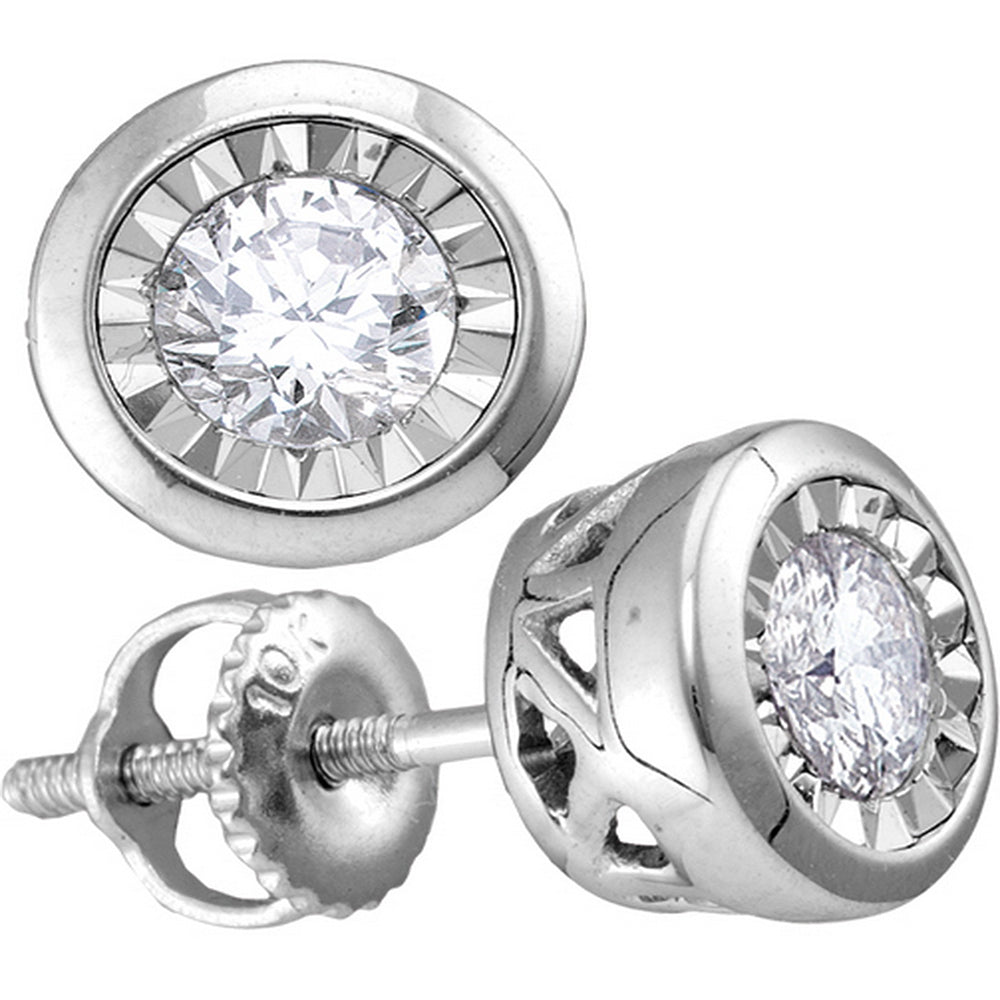 10kt White Gold Womens Round Diamond Solitaire Illusion-set Stud Earrings 1/10 Cttw