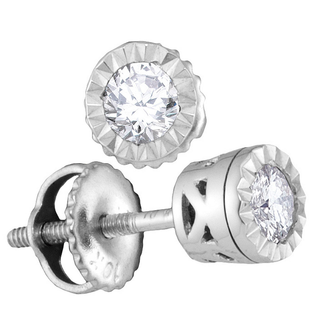 10kt White Gold Womens Round Diamond Solitaire Screwback Stud Earrings 1/4 Cttw
