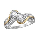 14kt White Two-tone Gold Womens Round Diamond 2-stone Bridal Wedding Engagement Ring 1/2 Cttw (Certified)