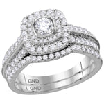 14kt White Gold Womens Round Diamond Halo Bridal Wedding Engagement Ring Band Set 1.00 Cttw