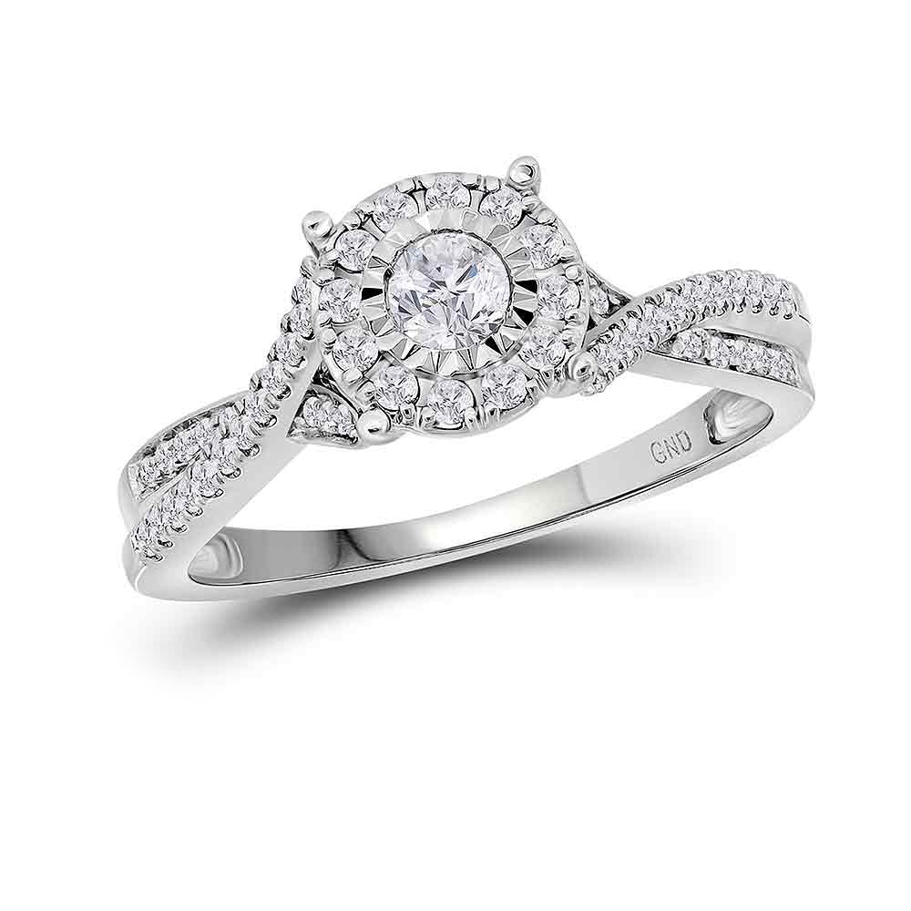 14k White Gold Womens Round Diamond Halo Bridal Wedding Engagement Anniversary Ring 1/3 Cttw