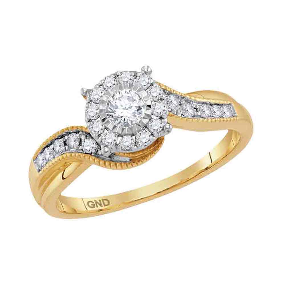 14kt Yellow Gold Womens Round Diamond Cluster Bridal Wedding Engagement Ring 1/3 Cttw