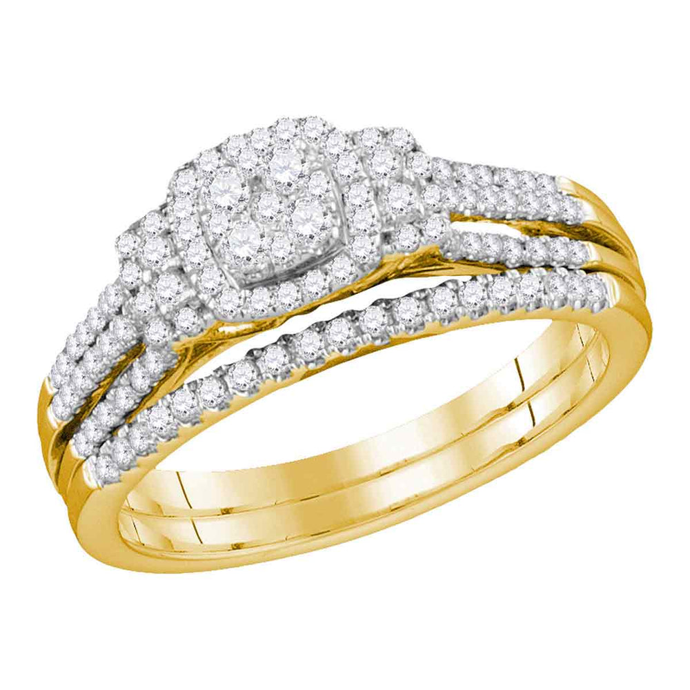 10kt Yellow Gold Womens Round Diamond Cluster Bridal Wedding Engagement Ring Band Set 1/2 Cttw