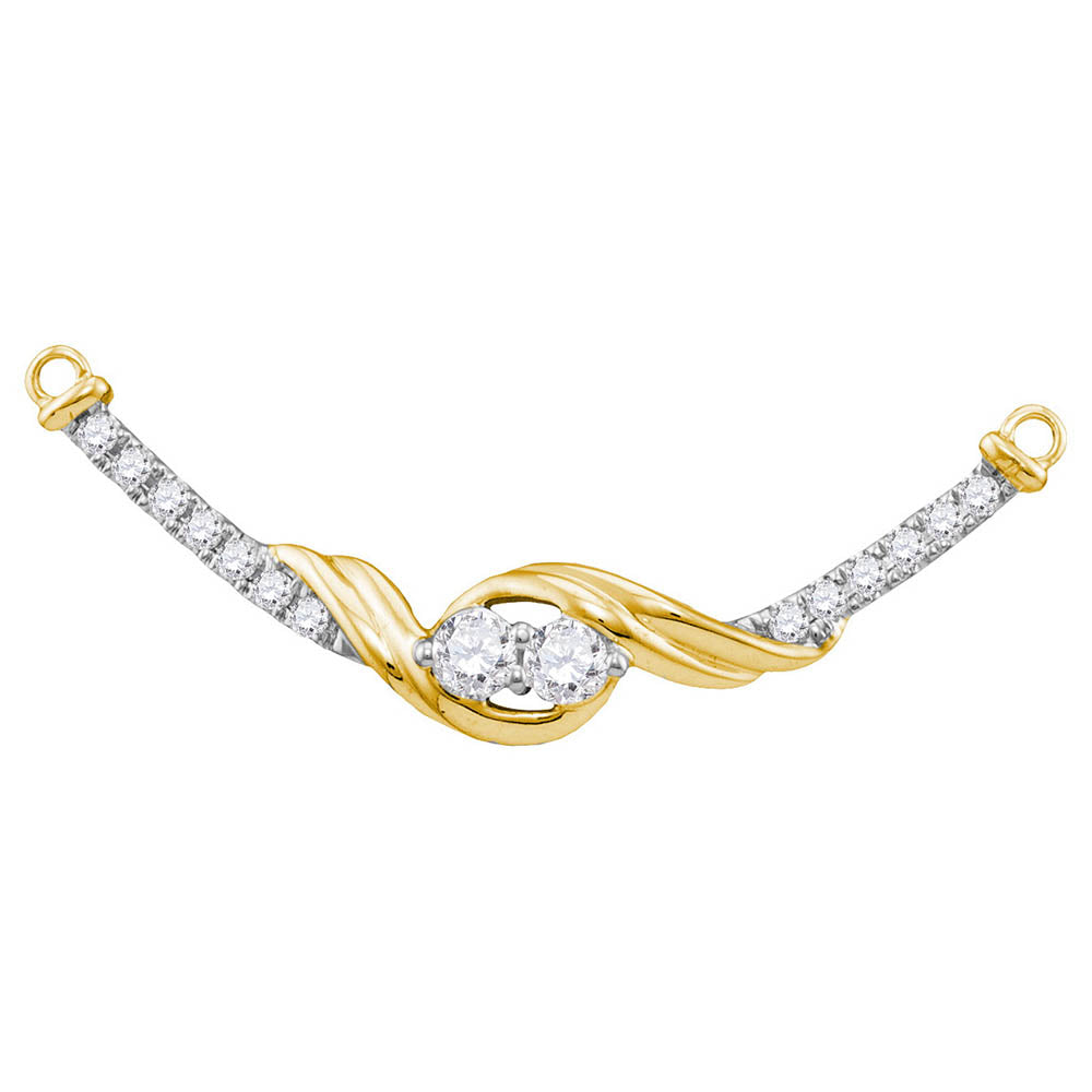 14kt Yellow Gold Womens Round Diamond 2-stone Hearts Together Bar Pendant Necklace 1/3 Cttw