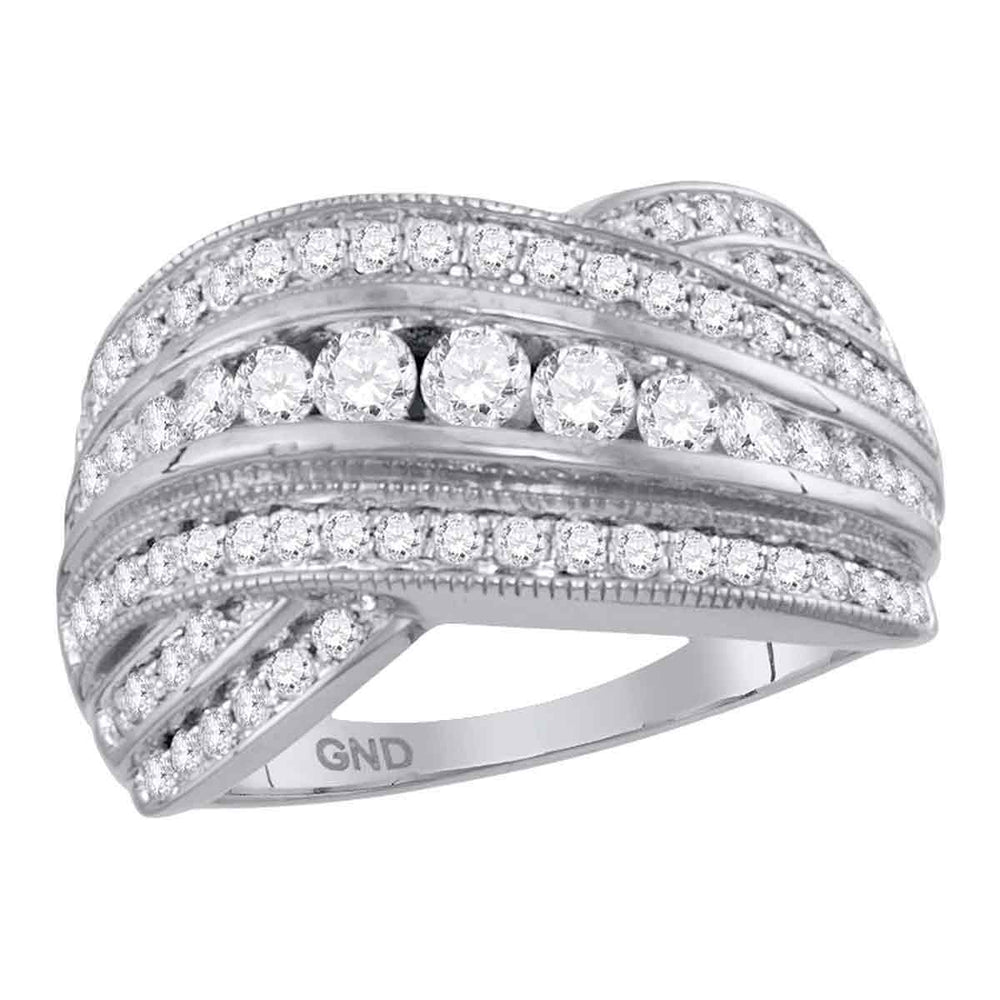 14kt White Gold Womens Round Diamond Crossover Fashion Band Ring 1.00 Cttw