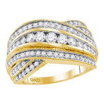 14kt Yellow Gold Womens Round Diamond Crossover Fashion Band Ring 1.00 Cttw