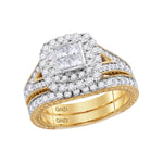 14kt Yellow Gold Womens Princess Diamond Bridal Wedding Engagement Ring Band Set 1-1/4 Cttw