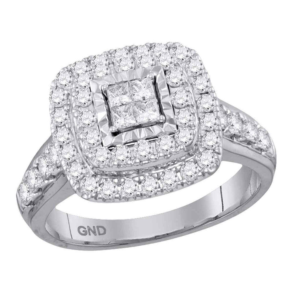 14kt White Gold Womens Princess Diamond Square Cluster Bridal Wedding Engagement Ring 1.00 Cttw