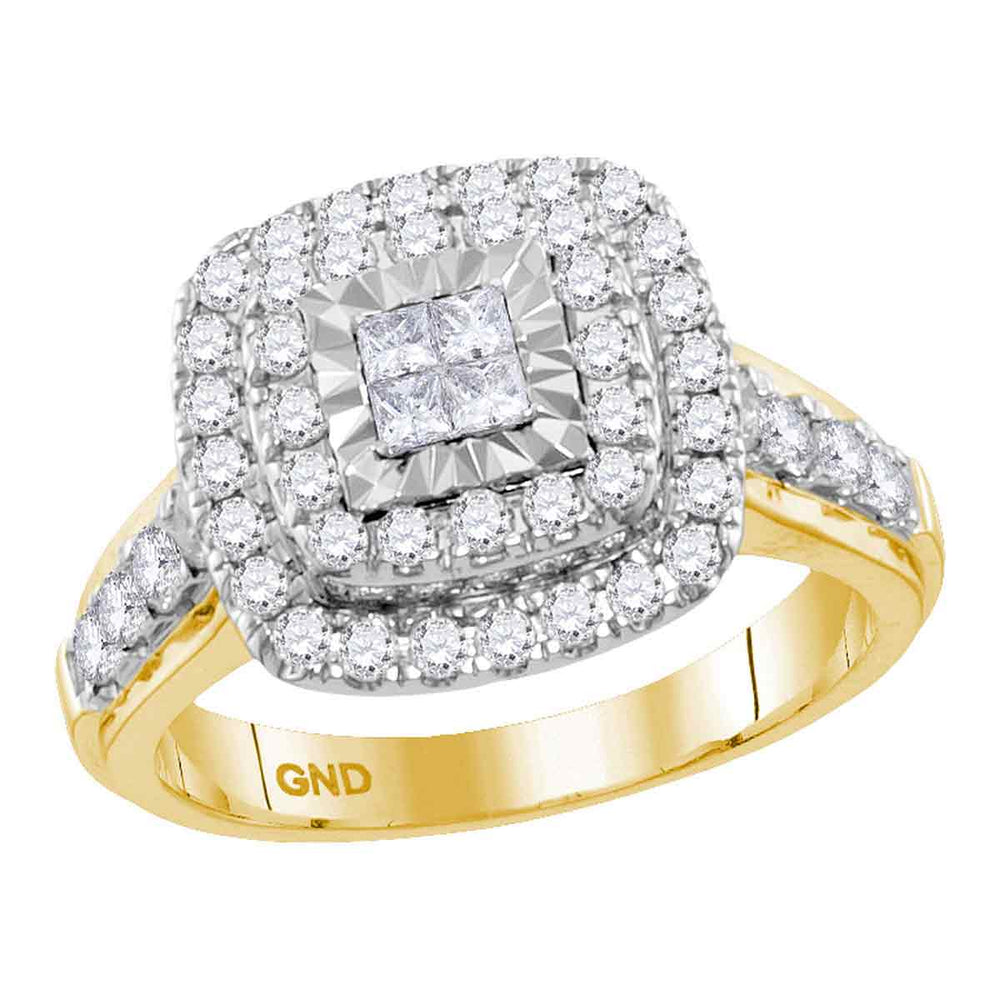 14kt Yellow Gold Womens Princess Diamond Square Cluster Bridal Wedding Engagement Ring 1.00 Cttw