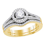 14kt Yellow Gold Womens Round Diamond Bridal Wedding Engagement Ring Band Set 1.00 Cttw