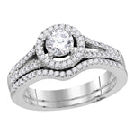 14kt White Gold Womens Round Diamond Bridal Wedding Engagement Ring Band Set 1.00 Cttw
