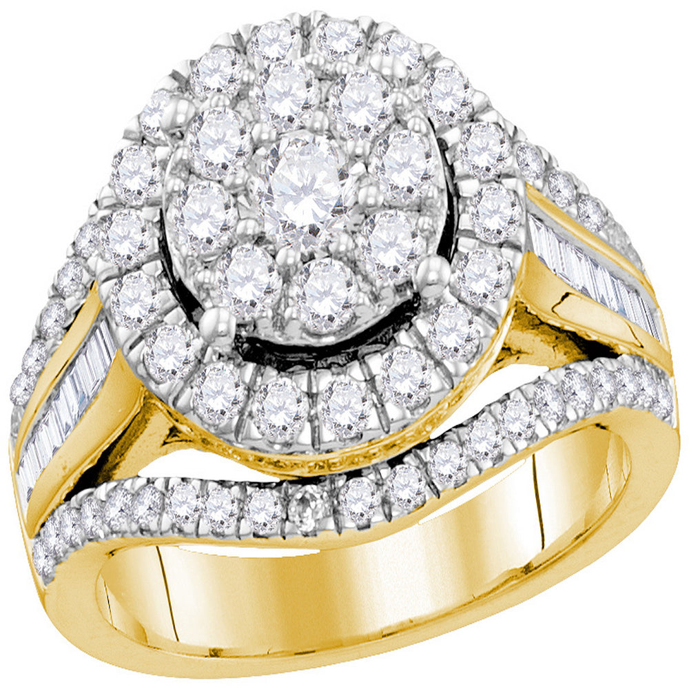 10kt Yellow Gold Womens Round Diamond Cluster Bridal Wedding Engagement Ring 2.00 Cttw (Certified)
