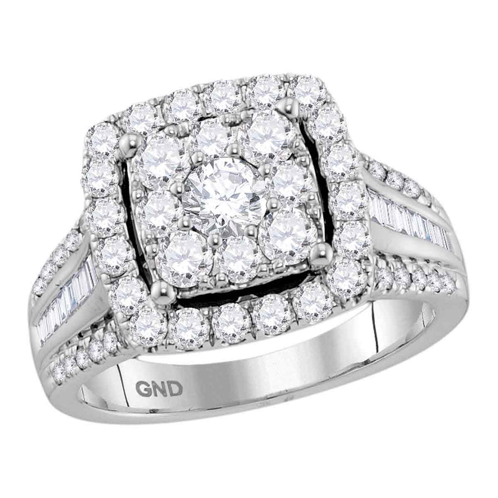 10kt White Gold Womens Round Diamond Square Cluster Bridal Wedding Engagement Ring 1-5/8 Cttw (Certified)