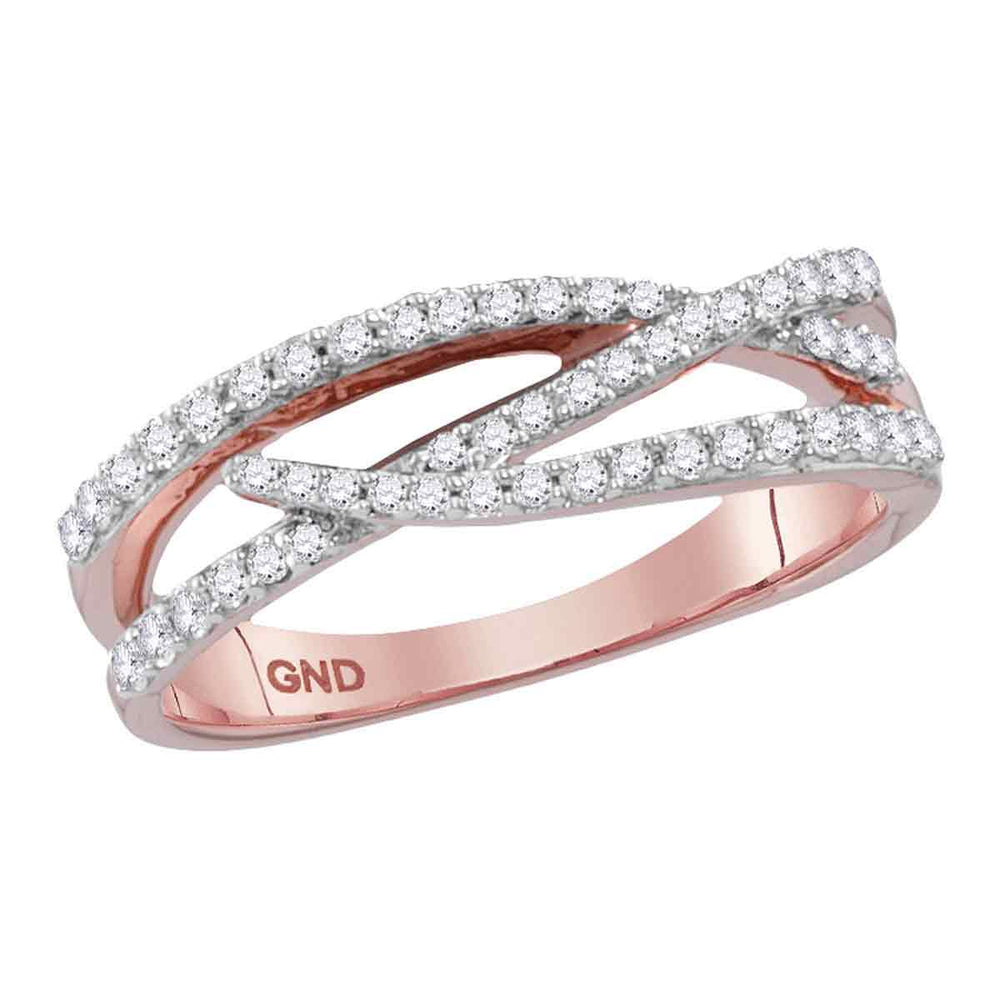 10kt Rose Gold Womens Round Diamond Crossover Woven Band Ring 1/3 Cttw