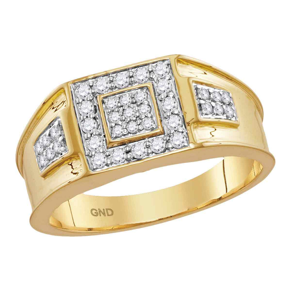 14k Yellow Gold Mens Round Diamond Square Cluster Masculine Band Ring 1/2 Cttw