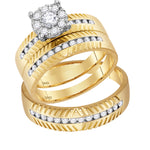 14kt Yellow Gold His & Hers Round Diamond Cluster Matching Bridal Wedding Ring Band Set 3/4 Cttw