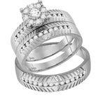 14kt White Gold His & Hers Round Diamond Cluster Matching Bridal Wedding Ring Band Set 3/4 Cttw