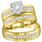 14kt Yellow Gold His & Hers Round Diamond Cluster Matching Bridal Wedding Ring Band Set 3/4 Cttw