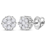 14kt White Gold Womens Round Diamond Flower Cluster Earrings 1/4 Cttw