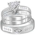 14kt White Gold His & Hers Round Diamond Heart Matching Bridal Wedding Ring Band Set 1/4 Cttw