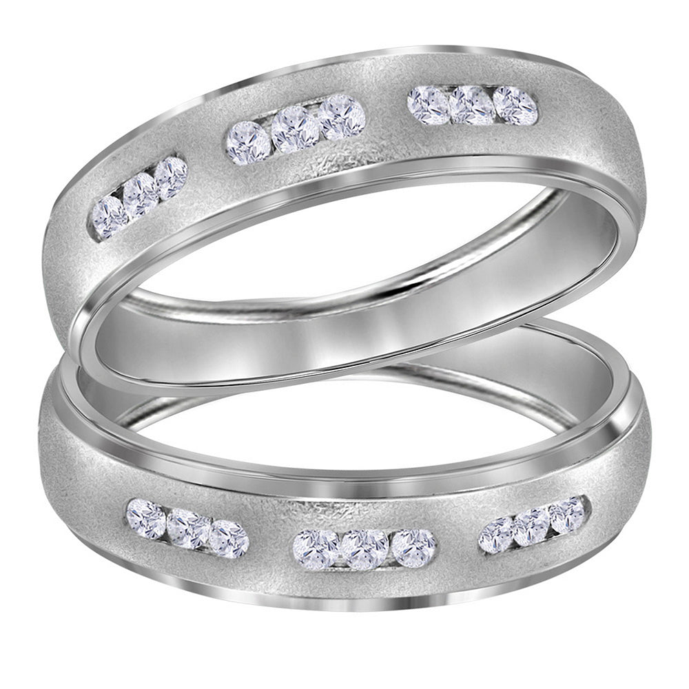 14kt White Gold His & Hers Round Diamond Matching Wedding Band Set 1/4 Cttw