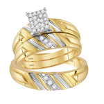 14kt Yellow Gold His & Hers Round Diamond Cluster Matching Bridal Wedding Ring Band Set 1/4 Cttw