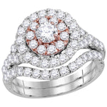 14kt White Gold Womens Round Diamond Double Halo Bridal Wedding Engagement Ring Band Set 2-1/3 Cttw