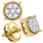 10kt Yellow Gold Womens Round Diamond Flower Cluster Stud Earrings 1/6 Cttw