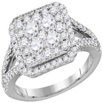 14kt White Gold Womens Round Diamond Square Cluster Bridal Wedding Engagement Ring 1-1/2 Cttw