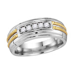 10kt White Gold Mens Round Pave-set Diamond Double Rope Wedding Band 1/4 Cttw