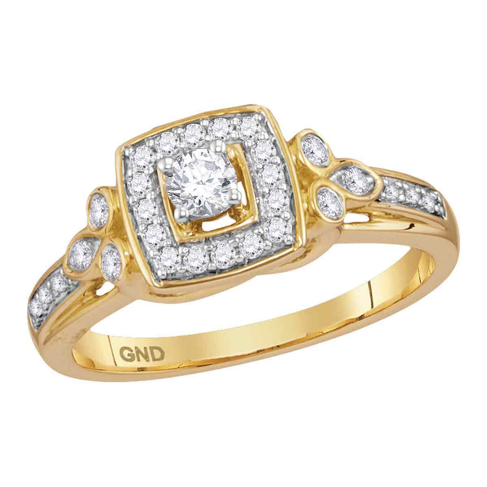 10kt Yellow Gold Womens Round Diamond Round Halo Bridal Wedding Engagement Ring 1/3 Cttw
