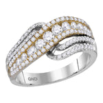 14kt Two-tone White Yellow Gold Womens Round Diamond Crossover Band Ring 1.00 Cttw