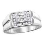 10kt White Gold Mens Round Diamond Rectangle Cluster Ring 3/8 Cttw