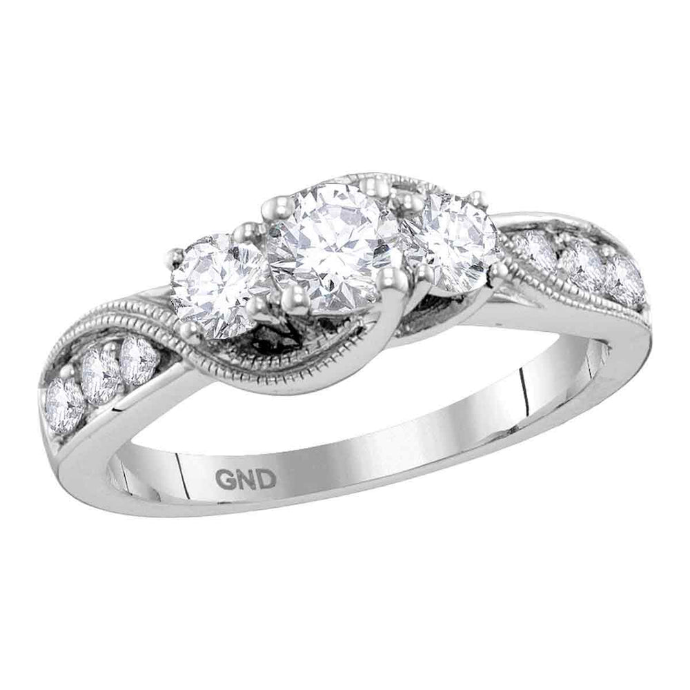 14kt White Gold Womens Round Diamond 3-stone Milgrain Bridal Wedding Engagement Ring 1.00 Cttw