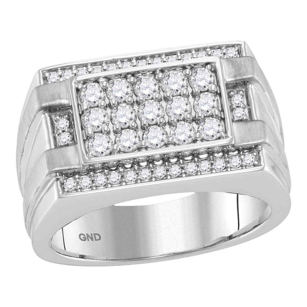 14kt White Gold Mens Round Diamond Square Cluster Ring 1.00 Cttw