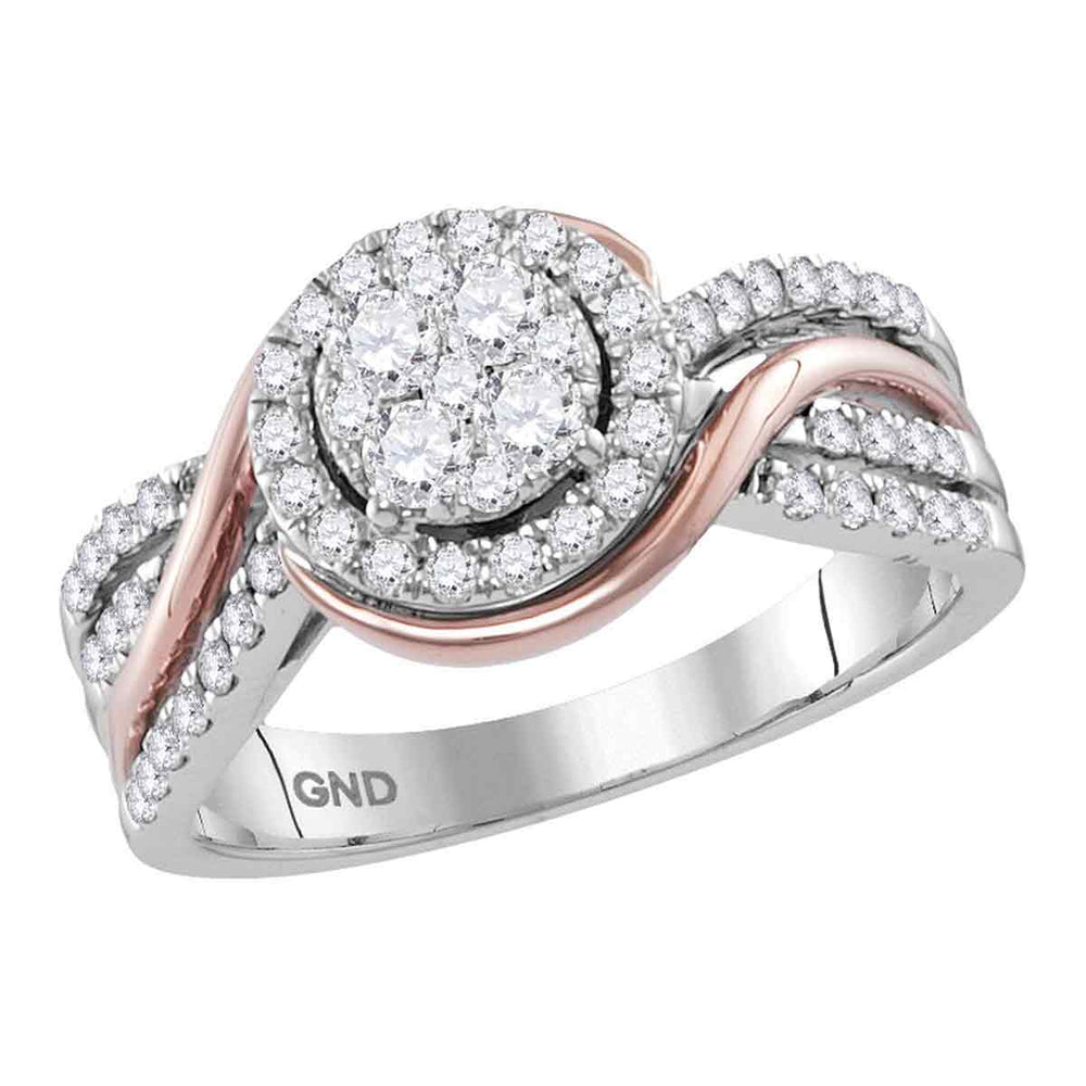 14kt White Rose-tone Gold Womens Round Diamond Cluster Bridal Wedding Engagement Ring 3/4 Cttw