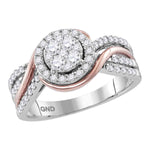 14kt White Rose-tone Gold Womens Round Diamond Cluster Bridal Wedding Engagement Ring 3/4 Cttw