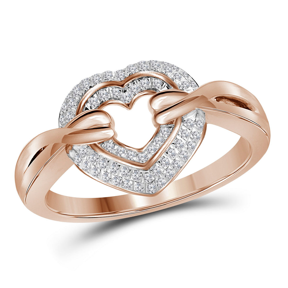10kt Rose Gold Womens Round Diamond Heart Love Ring 1/5 Cttw
