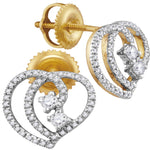 10kt Yellow Gold Womens Round Diamond 2-stone Heart Earrings 1/4 Cttw