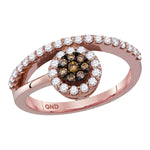 10kt Rose Gold Womens Round Cognac-brown Color Enhanced Diamond Cluster Ring 1/2 Cttw