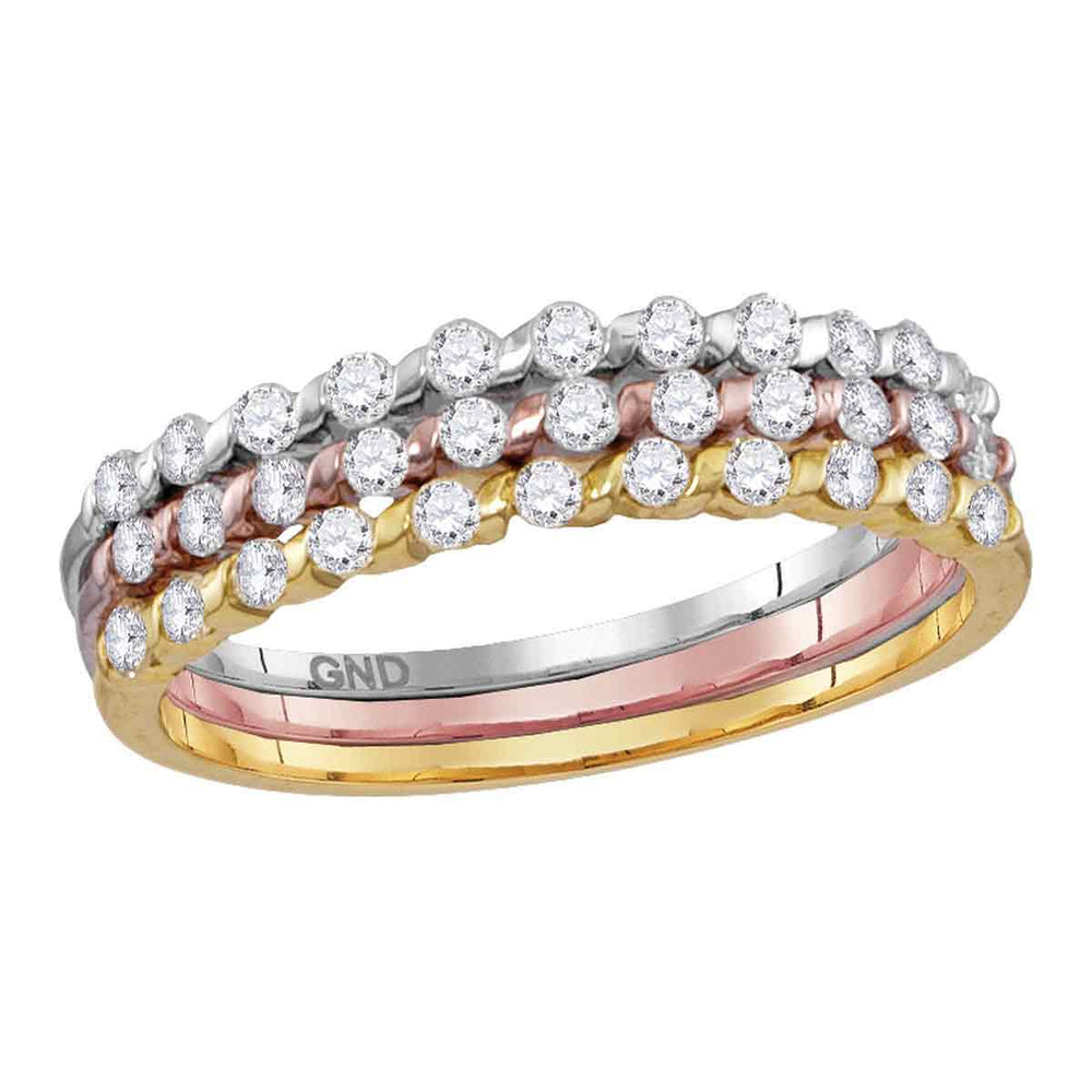10kt Tri-tone Gold Womens Round Diamond Band Ring 1/2 Cttw