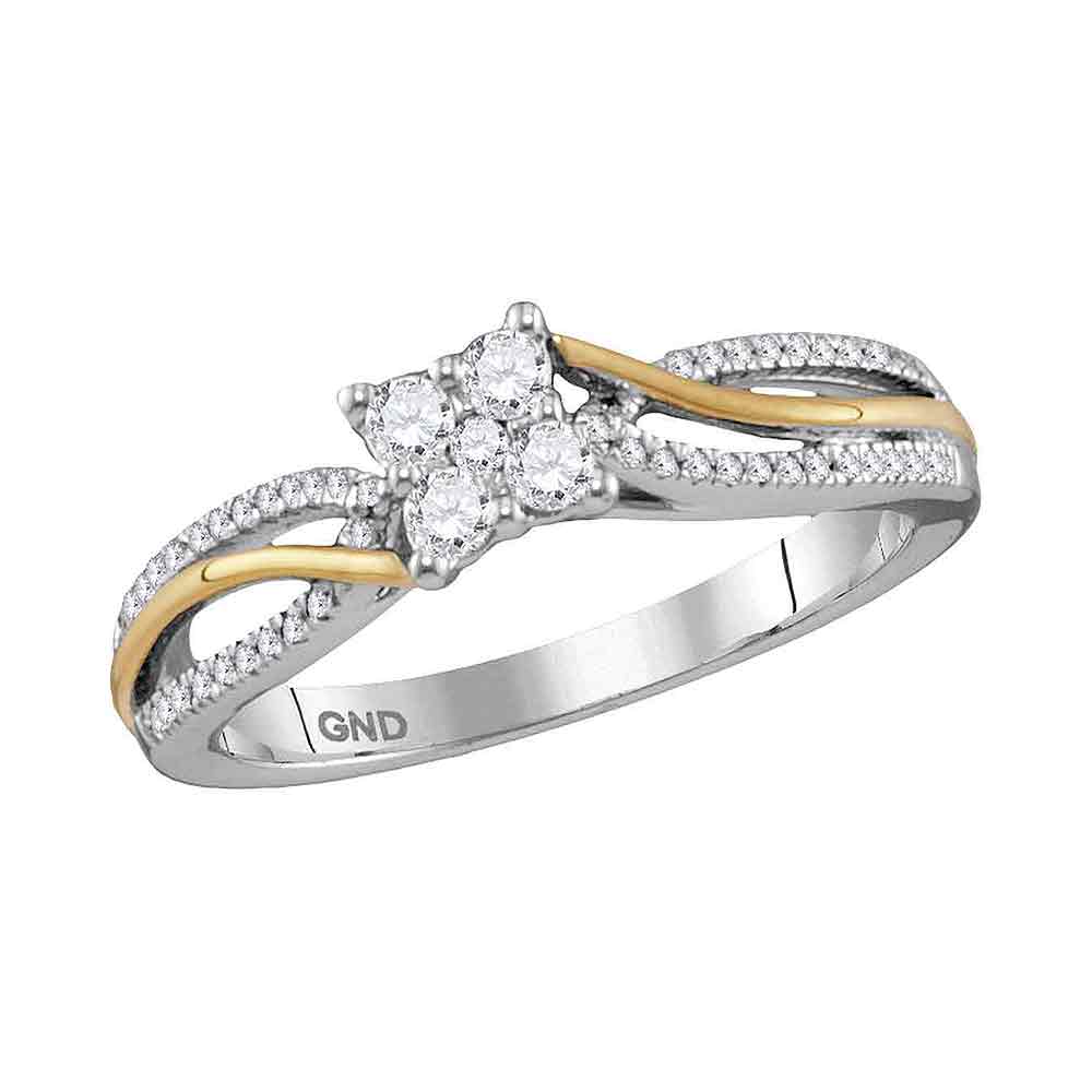 10kt Two-tone Gold Womens Round Diamond Cluster Promise Bridal Ring 1/4 Cttw