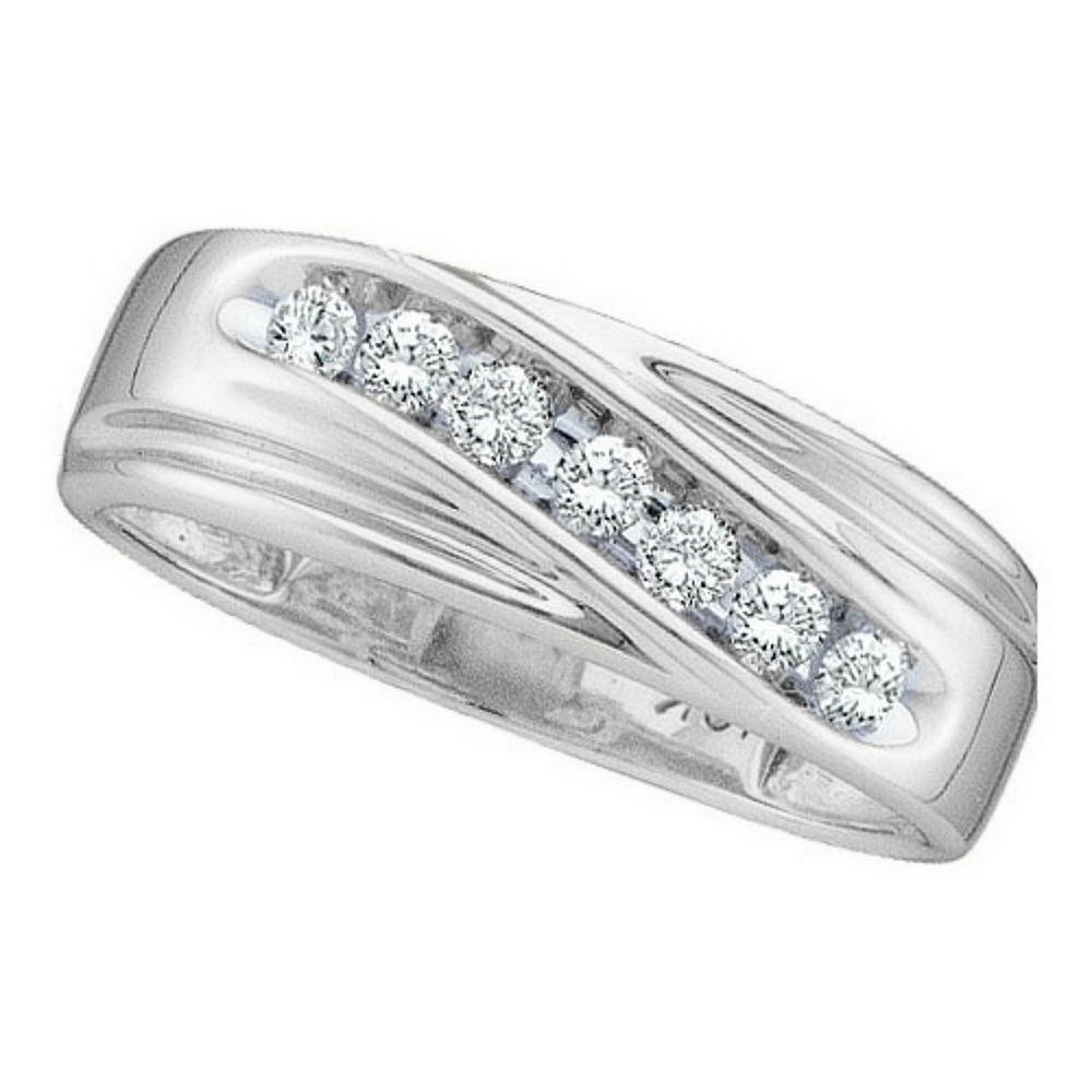10kt White Gold Mens Round Channel-set Diamond Single Row Wedding Band Ring 1/4 Cttw