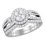 14kt White Gold Womens Round Diamond Cluster Bridal Wedding Engagement Ring Band Set 1.00 Cttw