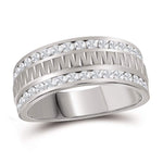 14kt White Gold Mens Round Channel-set Diamond Grecco Textured Double Row Wedding Band Ring 1.00 Cttw