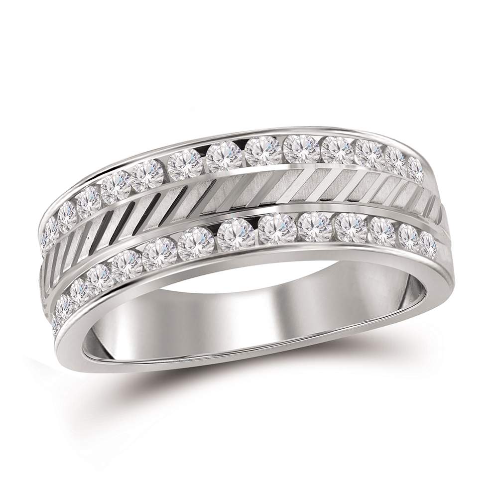 14kt White Gold Mens Round Channel-set Diamond Double Row Grecco Wedding Band Ring 1.00 Cttw